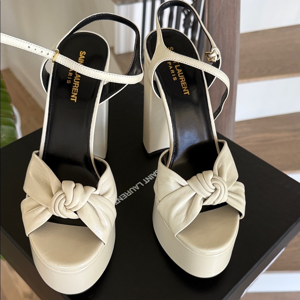 NWB Authentic Saint Laurent Platform Knot Front Leather Sandals in Cream (39.5) - Picture 11 of 11